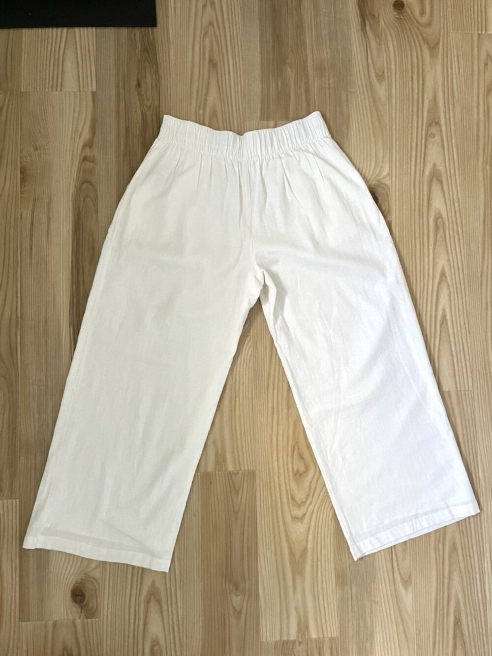 NWT Abercrombie Linen Blend Pleated Wide Leg Pull On Trouser Pant White Large